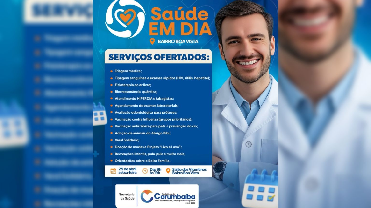 Prefeitura de Corumbaíba promove ação “Saúde em Dia” nesta sexta-feira (25) no Bairro Boa Vista